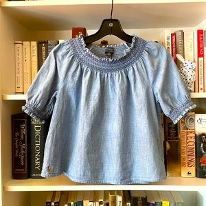 Polo by Ralph Lauren Girls Chambray Smocked Cropped Top 10